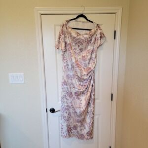 Nice To Meet You Women XL Paisley Floral Cowl Neck Ruched Midi Dress Cream